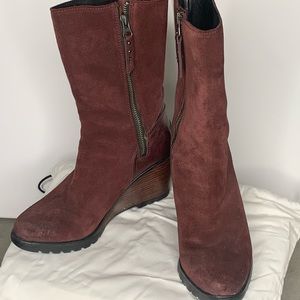 Sorel after hour mid calf suede wedge heel  boots